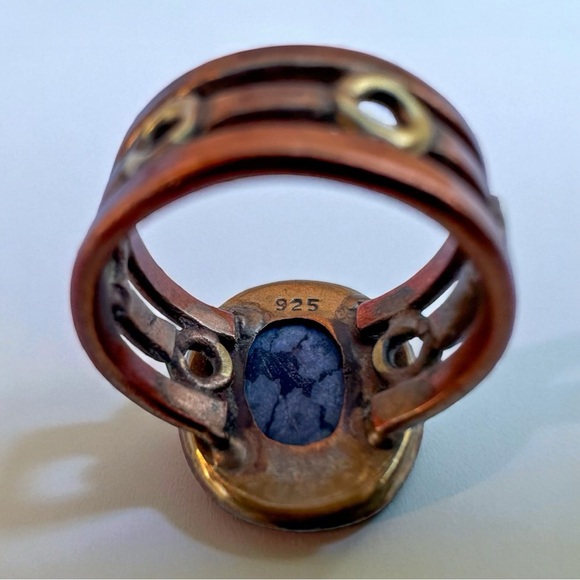 Obsidian Snowflake Ring Sterling Silver Brass and Copper Artisan Made Size 6.5 - Picture 6 of 6